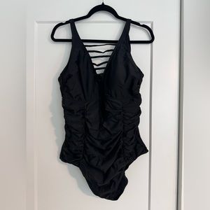 TORRID Black strappy bathing suit with ruching size 1